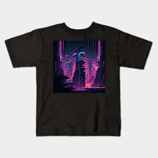 Retrowave Cyberpunk City at Night Kids T-Shirt